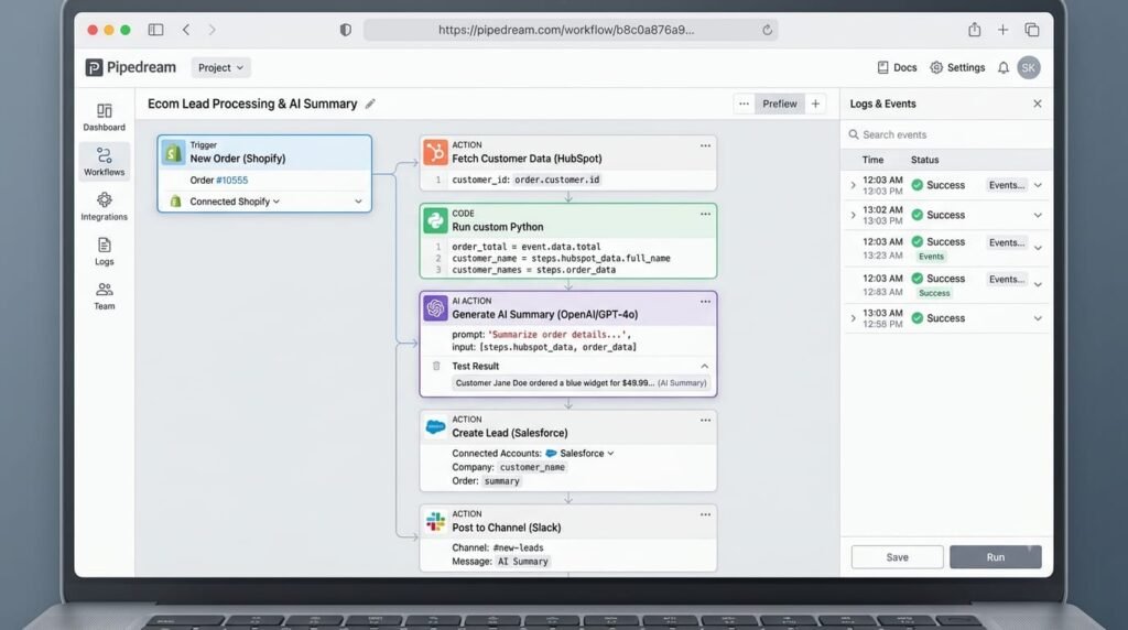 Pipedream workflow automation interface