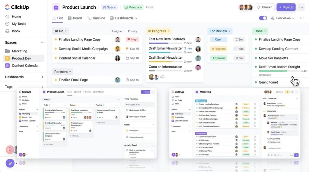 ClickUp interface for business productivity and project management. best AI platform for business