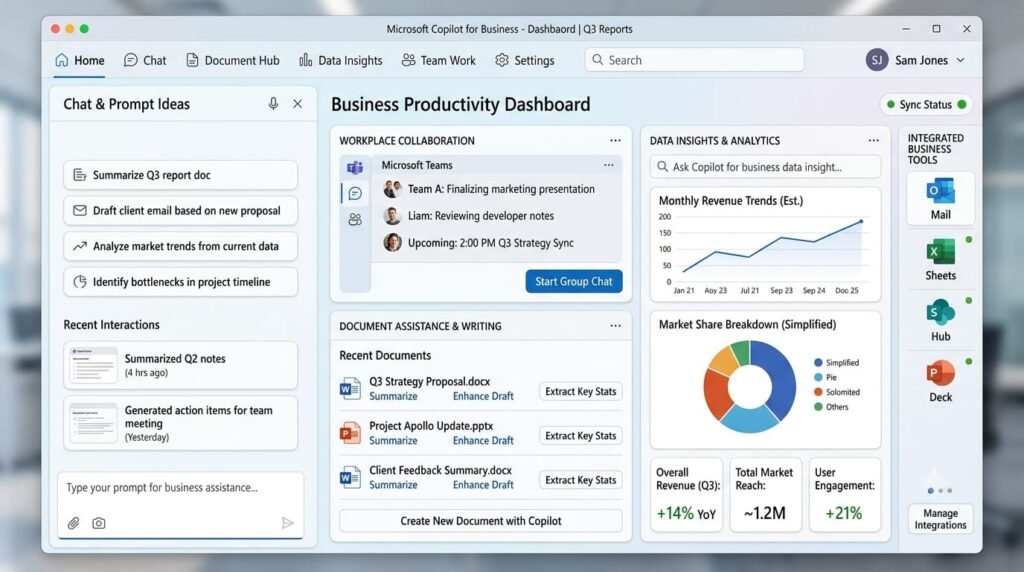 Microsoft Copilot interface for business AI assistance