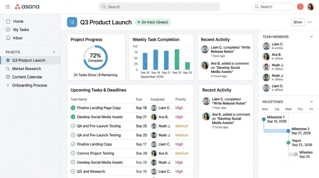 Asana interface for business project management