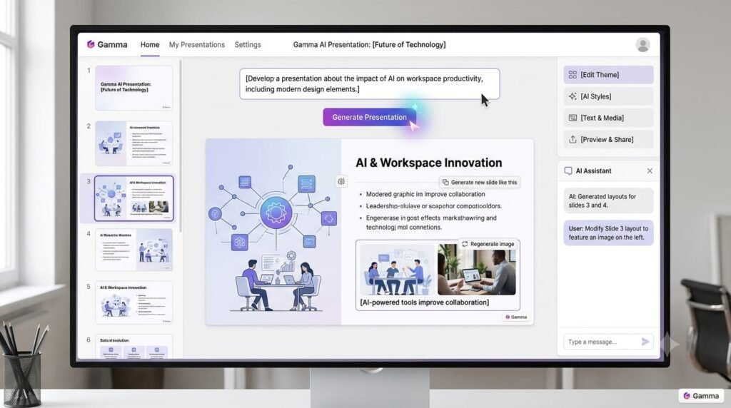 Gamma AI presentation creation interface
