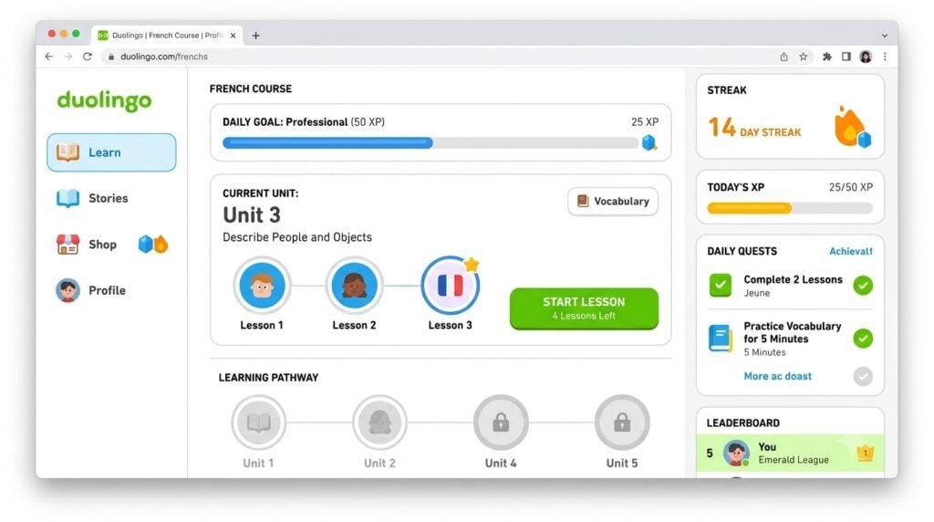 Duolingo interface for language learning