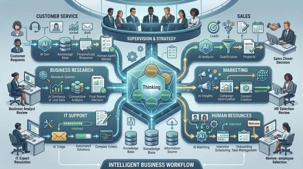 AI agents supporting different business departments