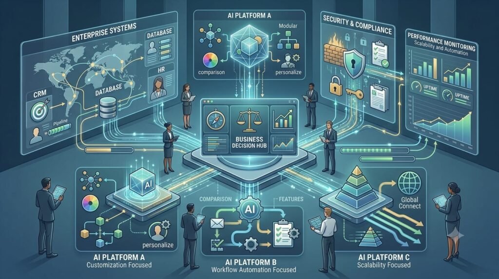 Business comparing AI agent platform and tools
