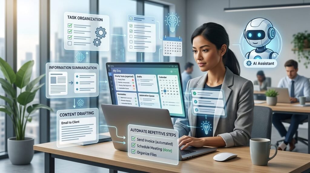 AI-powered workflow helping users organize tasks and automate repetitive work