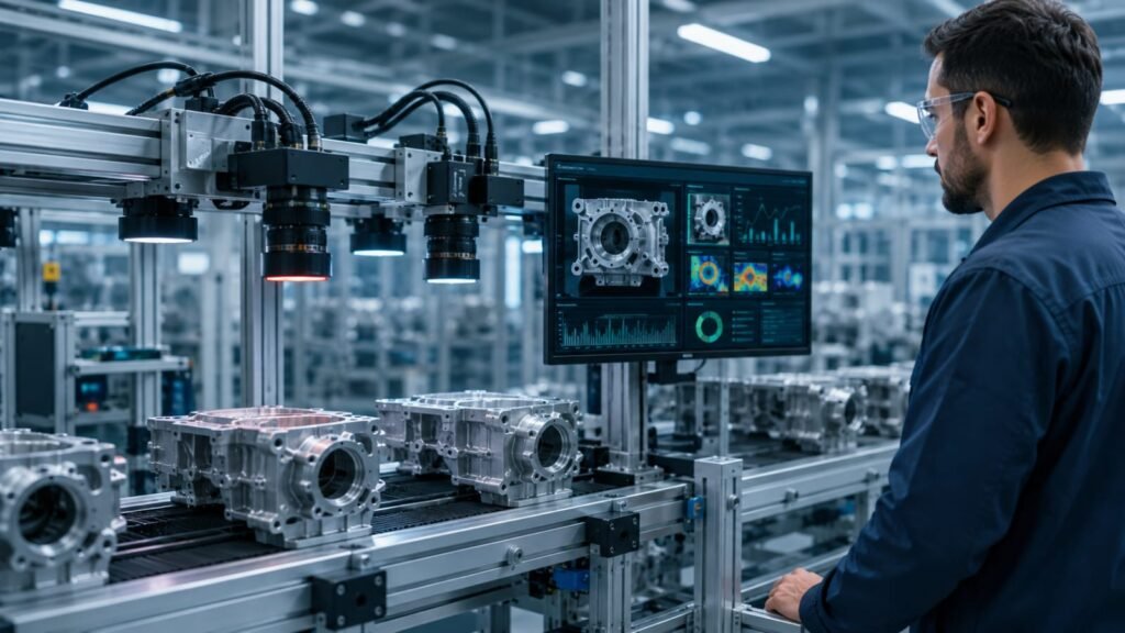 AI-powered quality inspection using computer vision on a manufacturing production line