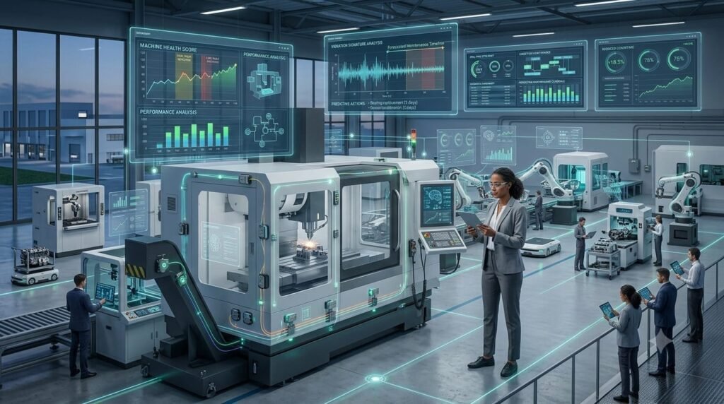 AI-powered predictive maintenance system monitoring industrial machinery