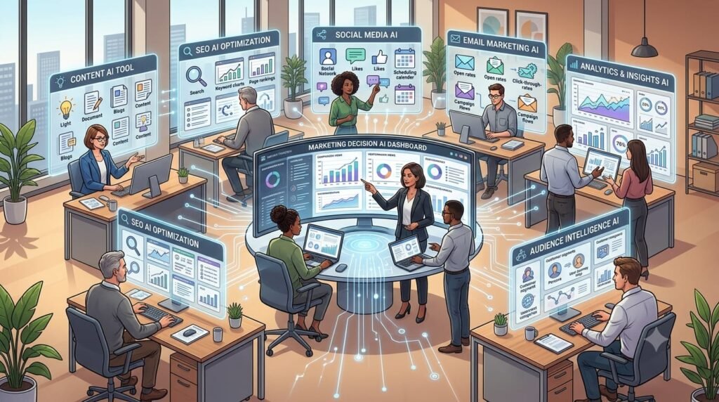 Business comparing AI marketing tools